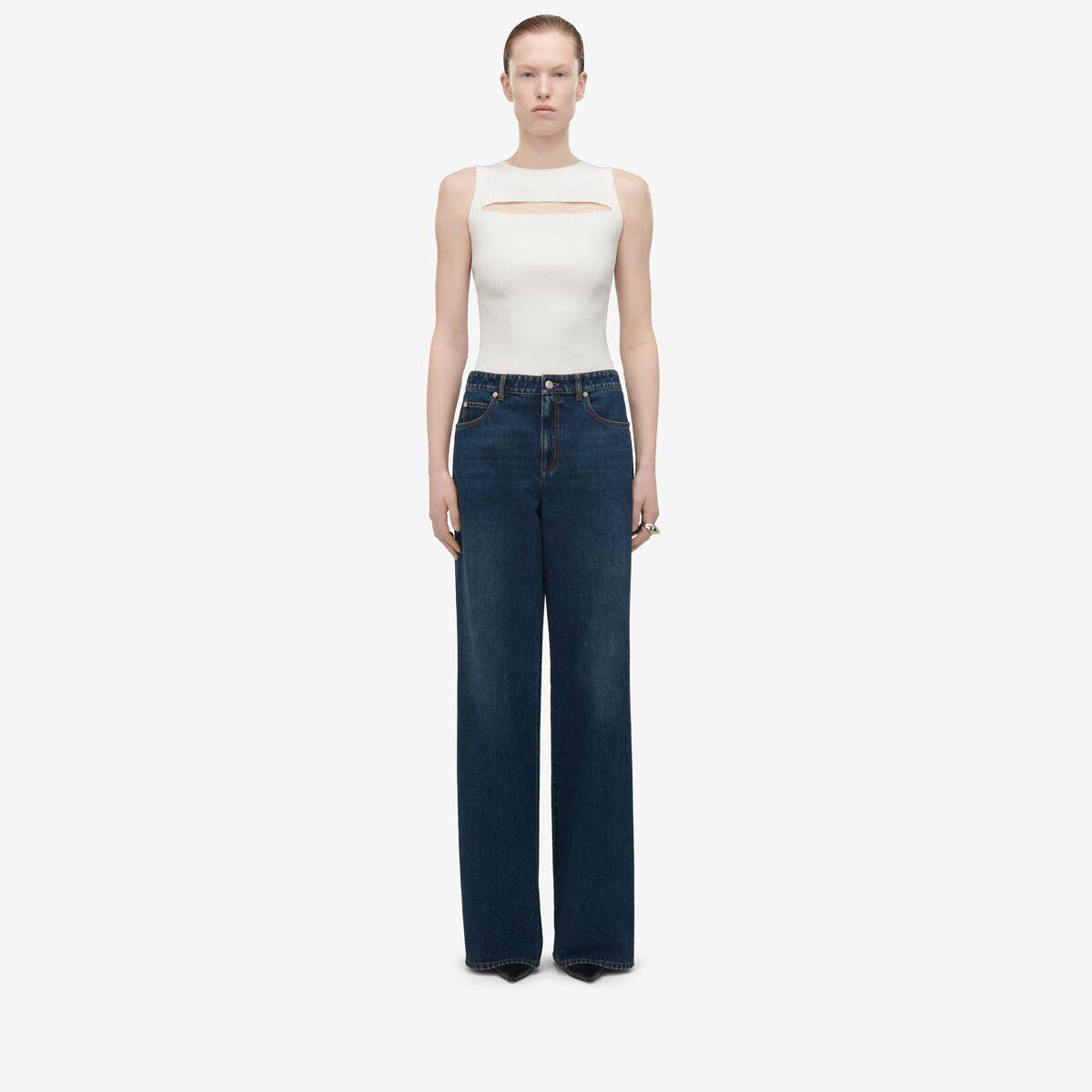 Alexander McQueen Women's Blue Wide Leg Jeans - 0 (Cotton)